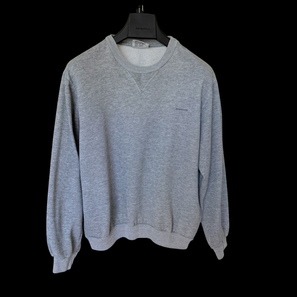 80's McGregor XL V Stitch Gray Crewneck Sweatshirt Long Sleeve Pockets Fleeces